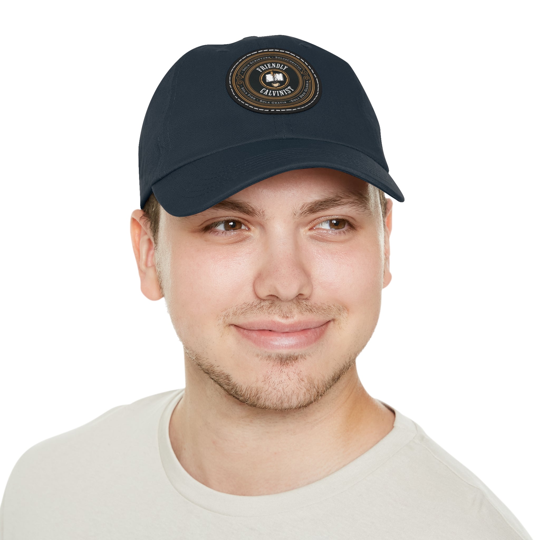 Friendly Calvinist - Dad Hat with Round Leather Patch