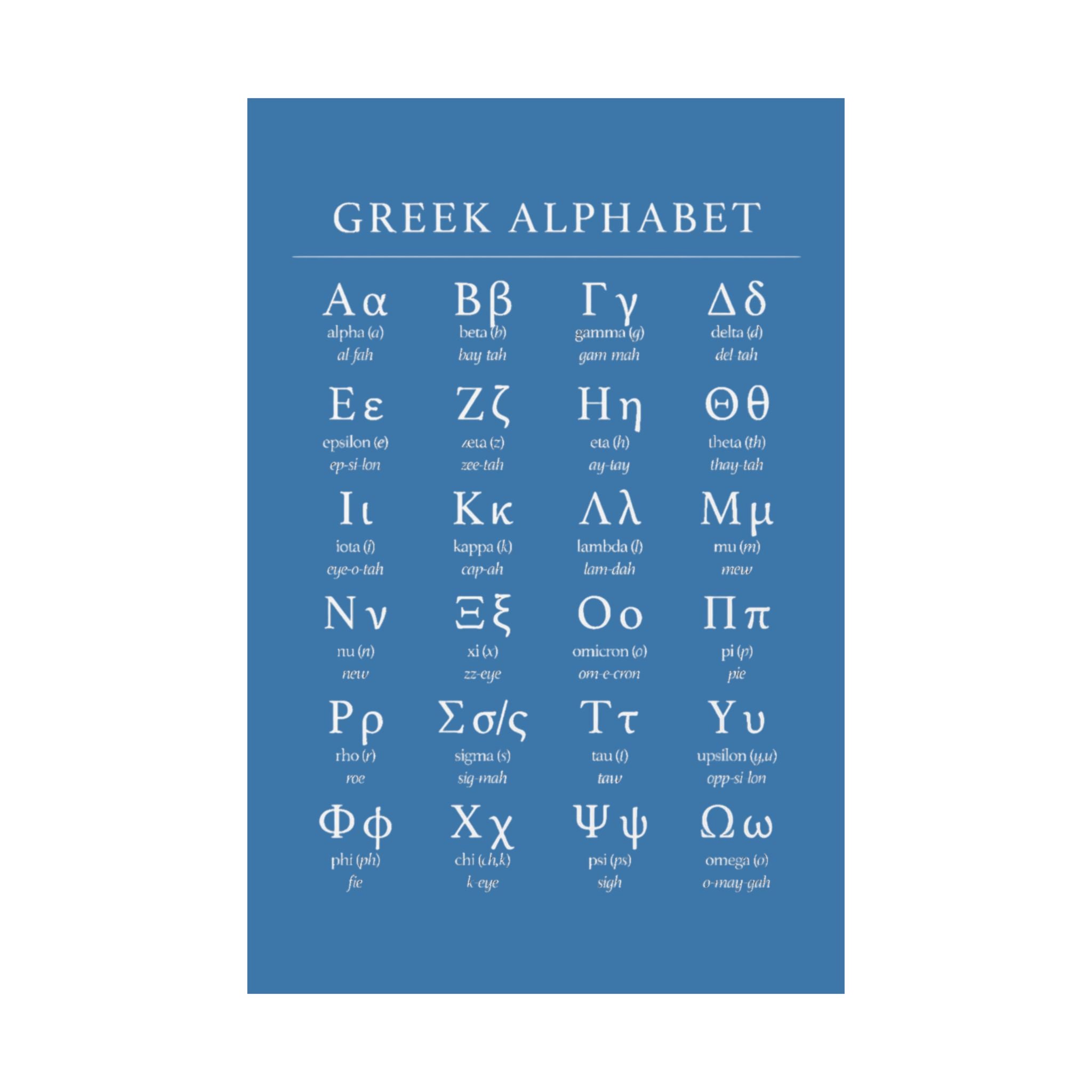 Greek Alphabet -  Aqua Blue Matte Vertical Posters