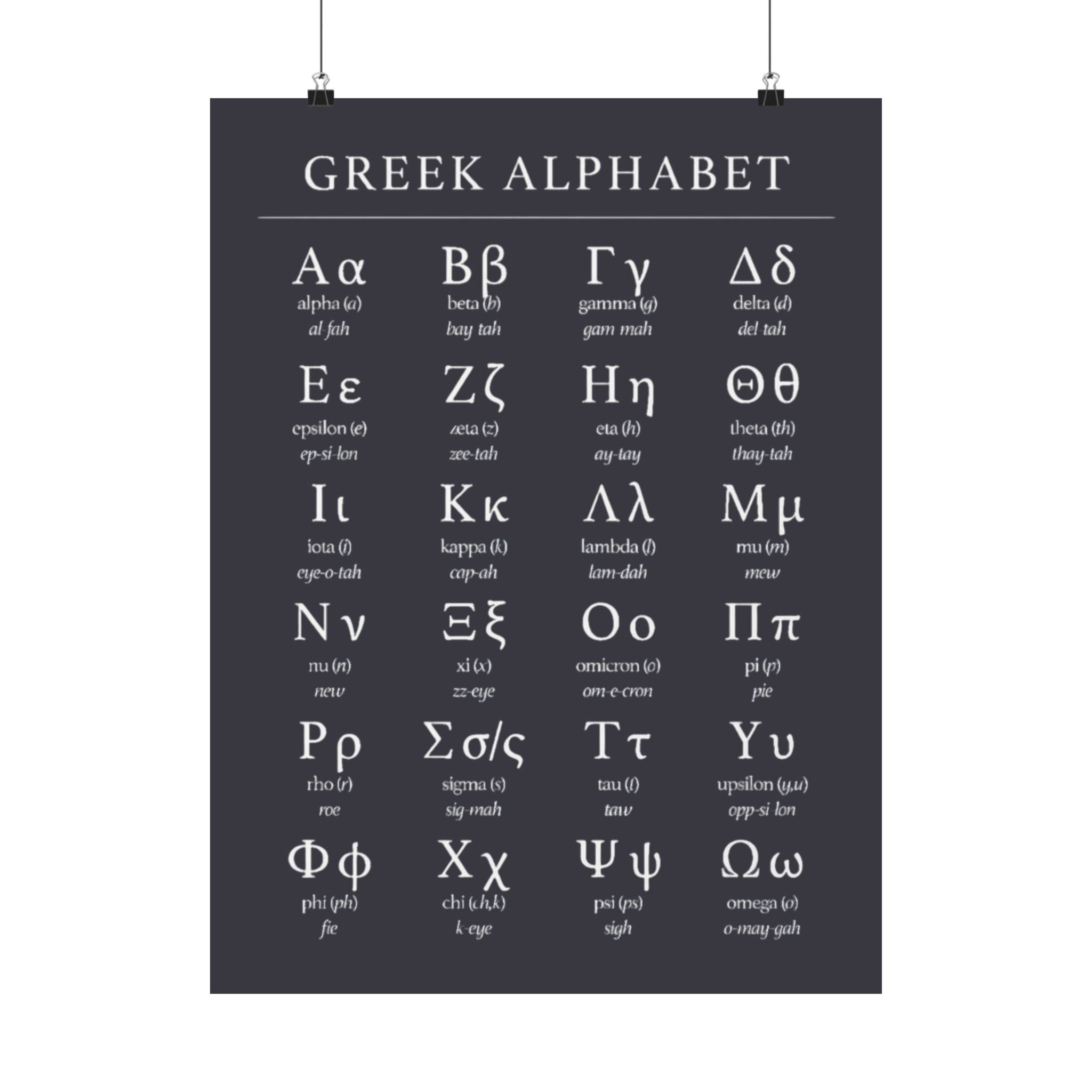 Greek Alphabet -  Dark Charcoal Matte Vertical Posters