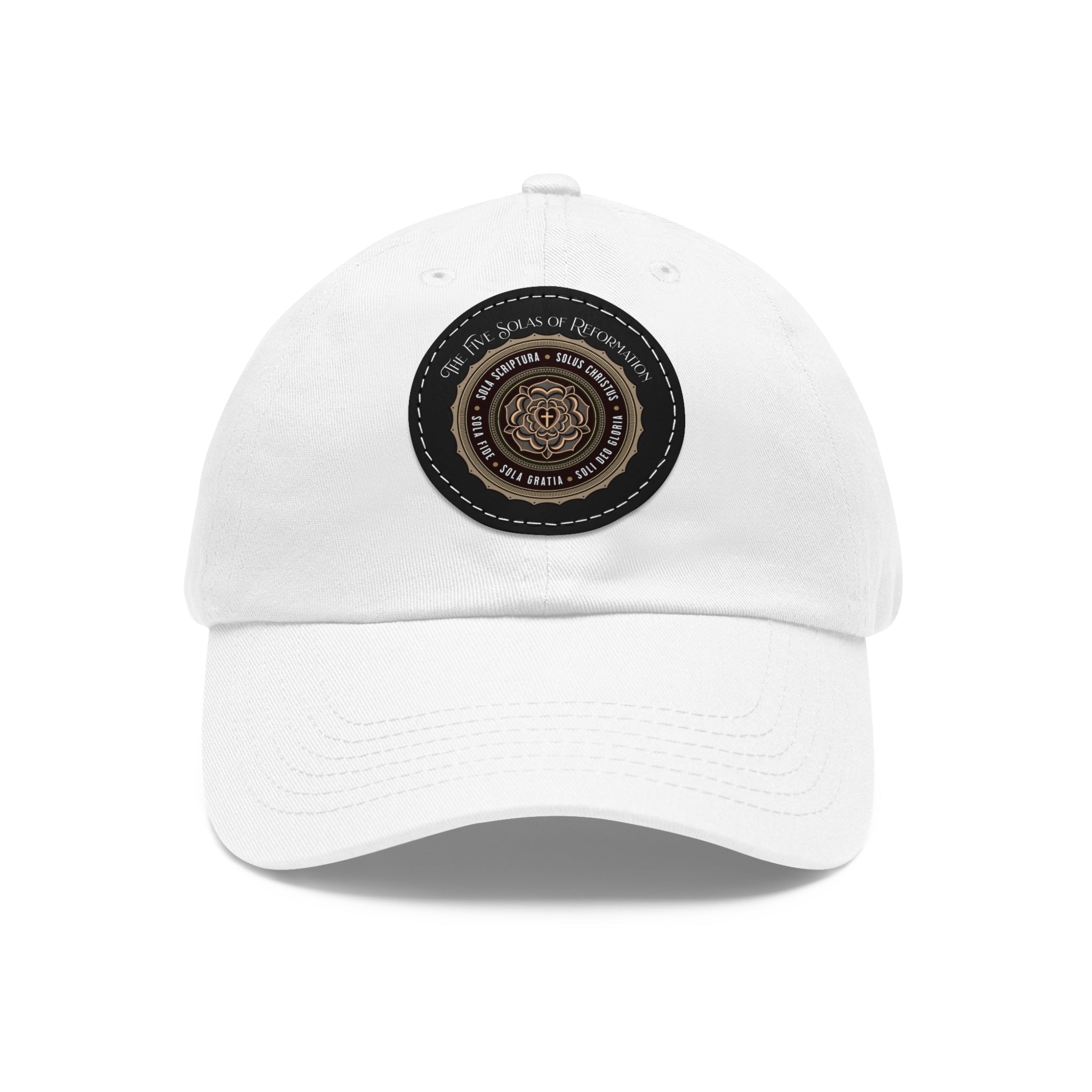 The 5 Solas of Reformation Dad Hat with Round Leather Patch