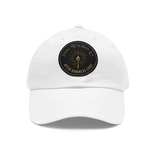 Post Tenebras Lux Dad Hat with Round Leather Patch Calvinist Apparel™