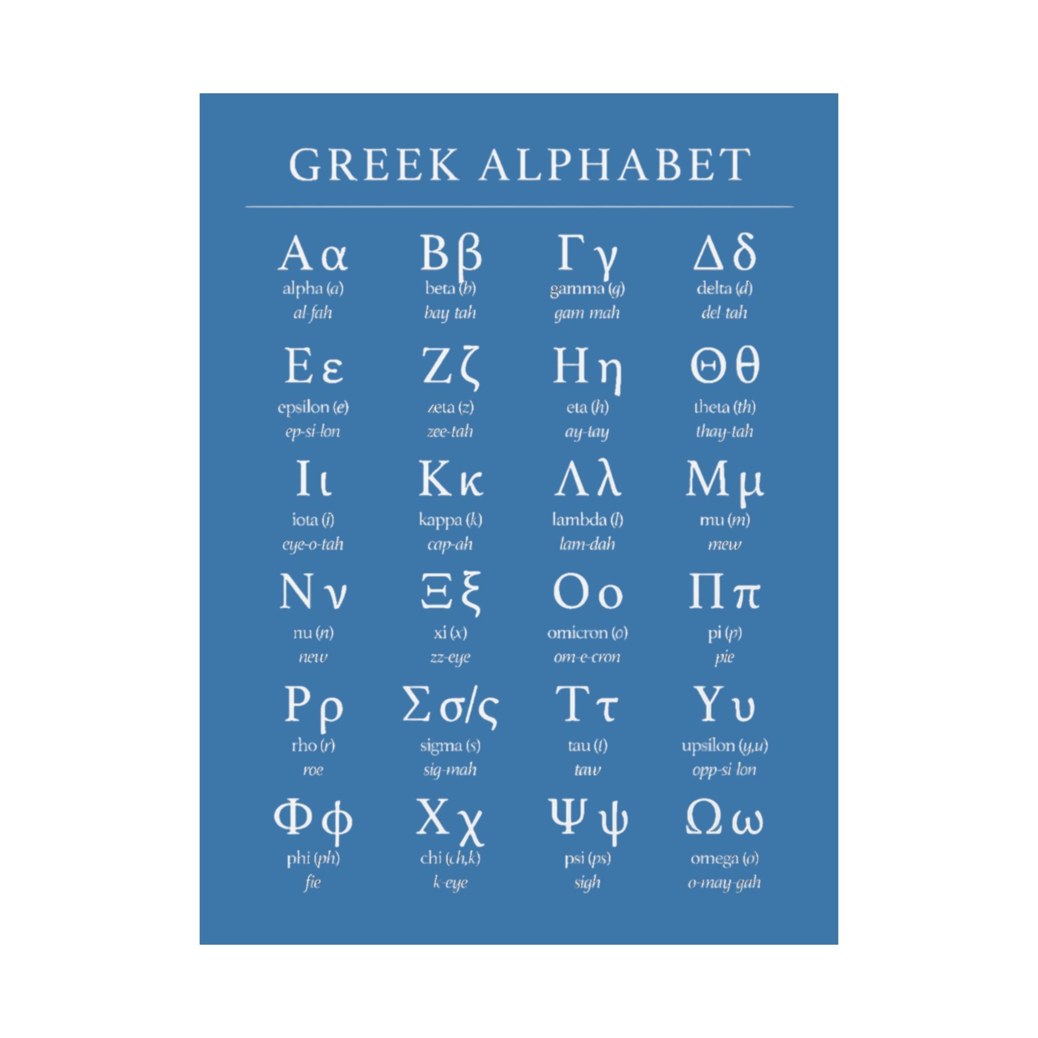Greek Alphabet -  Aqua Blue Matte Vertical Posters