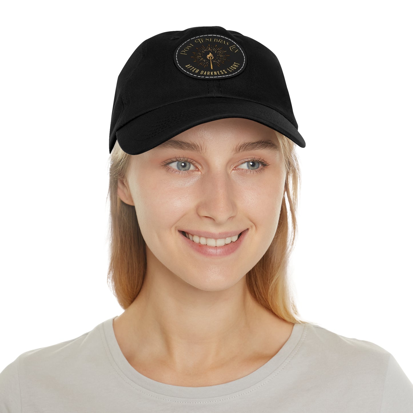 Post Tenebras Lux Dad Hat with Round Leather Patch Calvinist Apparel™