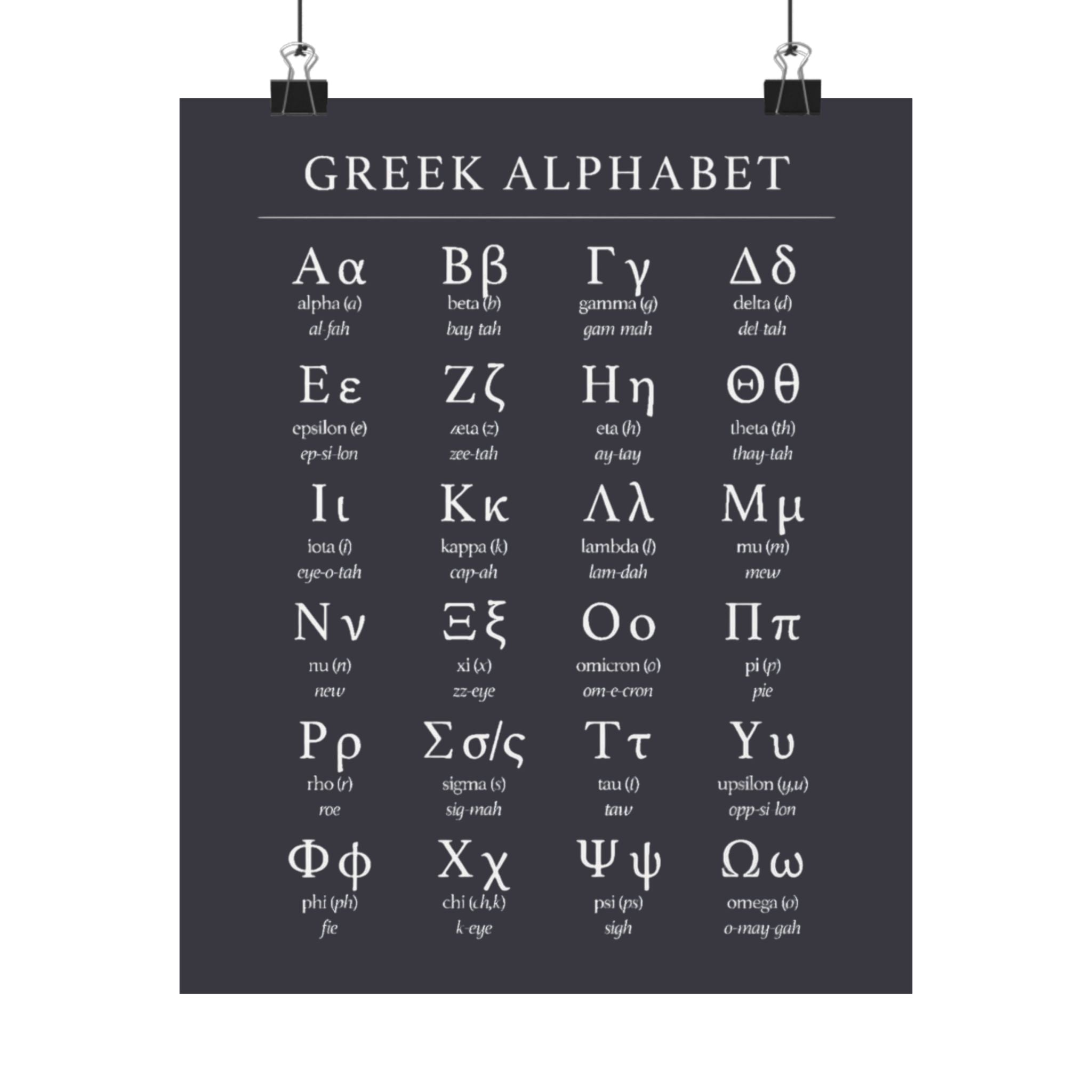 Greek Alphabet -  Dark Charcoal Matte Vertical Posters