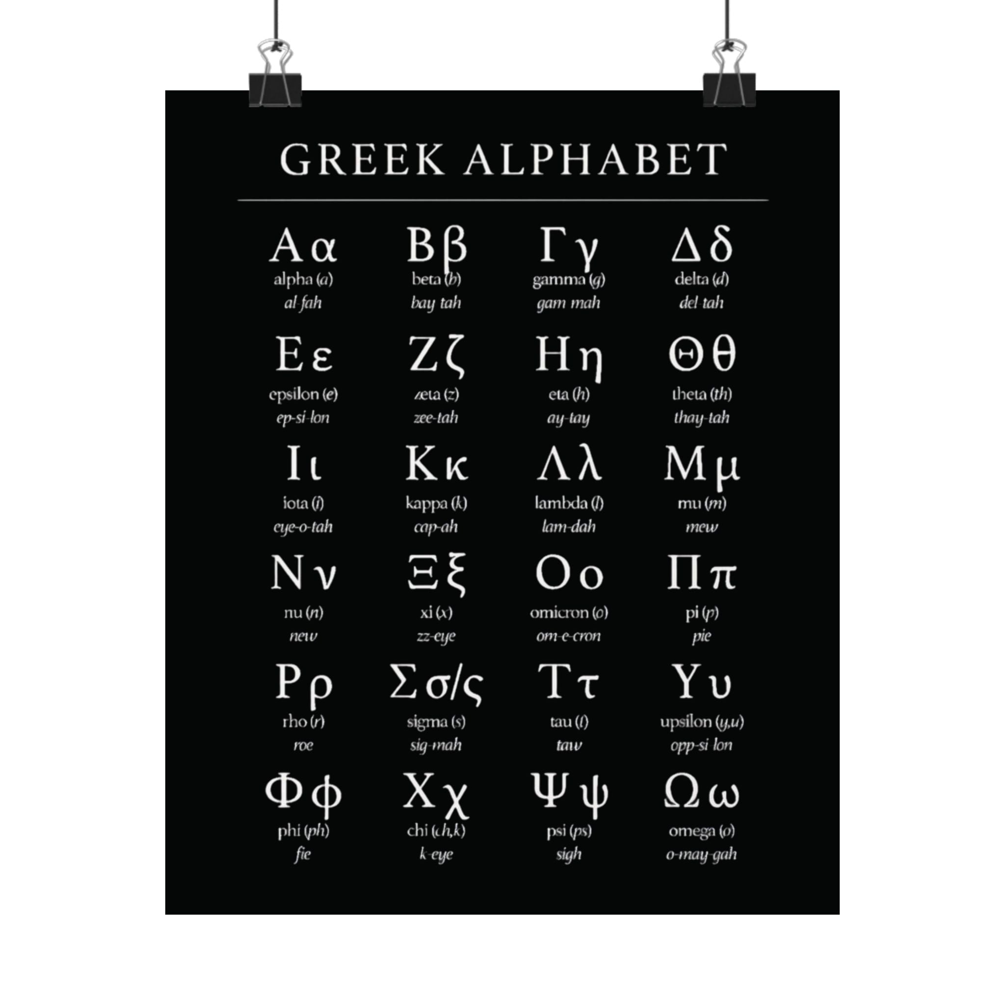 Greek Alphabet -  Black Matte Vertical Posters