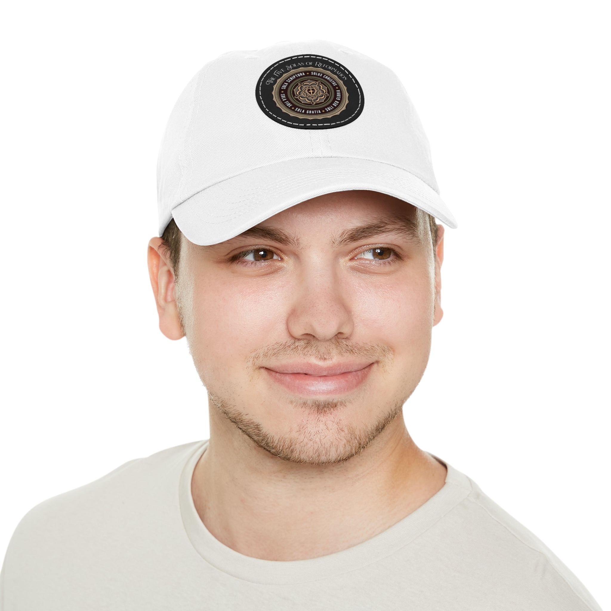 The 5 Solas of Reformation Dad Hat with Round Leather Patch