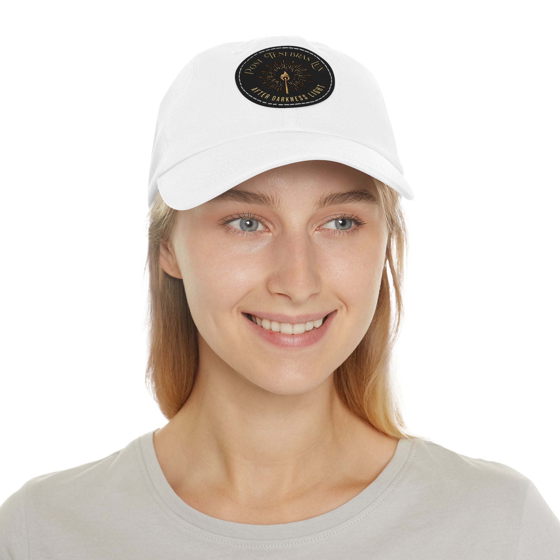 Post Tenebras Lux Dad Hat with Round Leather Patch Calvinist Apparel™