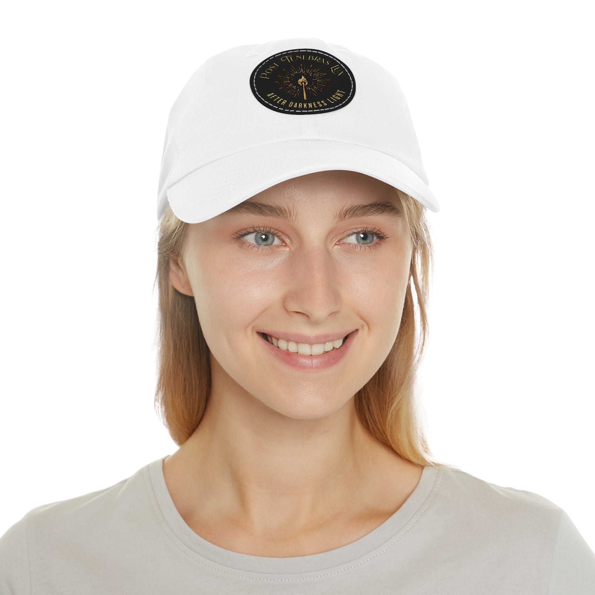 Post Tenebras Lux Dad Hat with Round Leather Patch Calvinist Apparel™