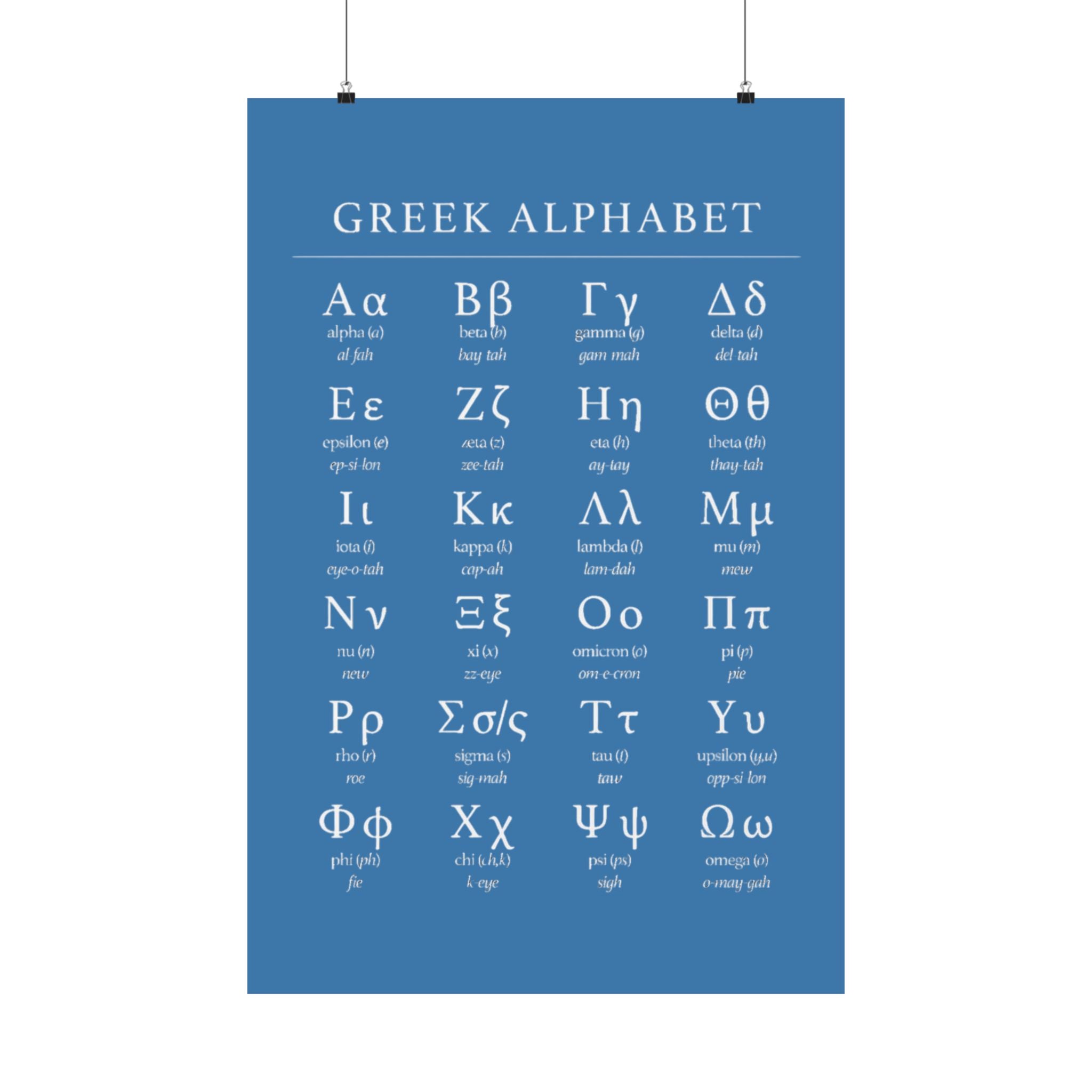 Greek Alphabet -  Aqua Blue Matte Vertical Posters