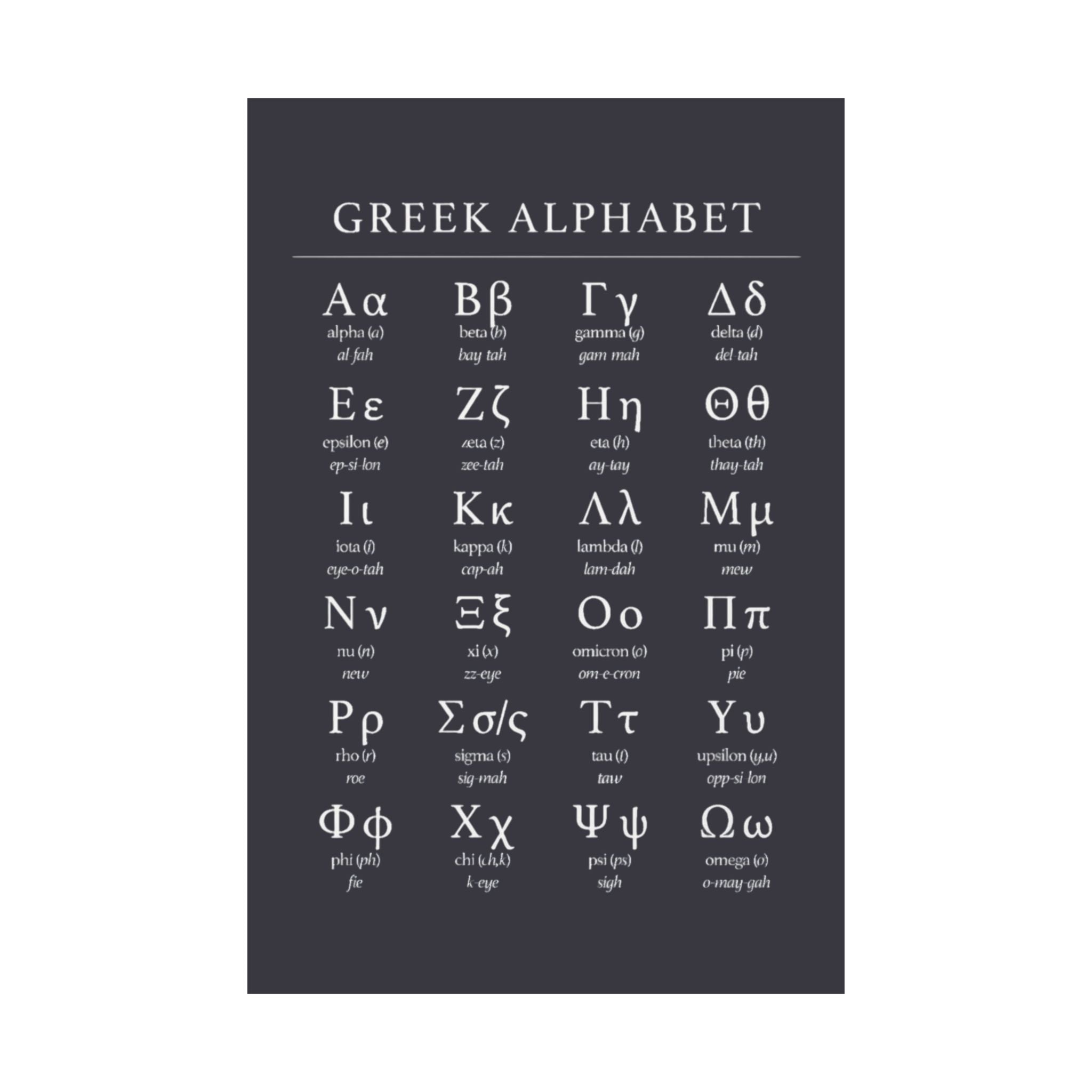 Greek Alphabet -  Dark Charcoal Matte Vertical Posters