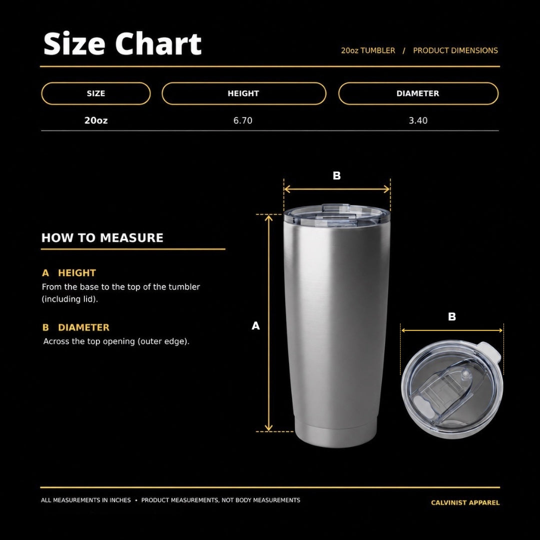 Vagabond 20oz tumbler dimensions in inches: height 6.70, diameter 3.40.