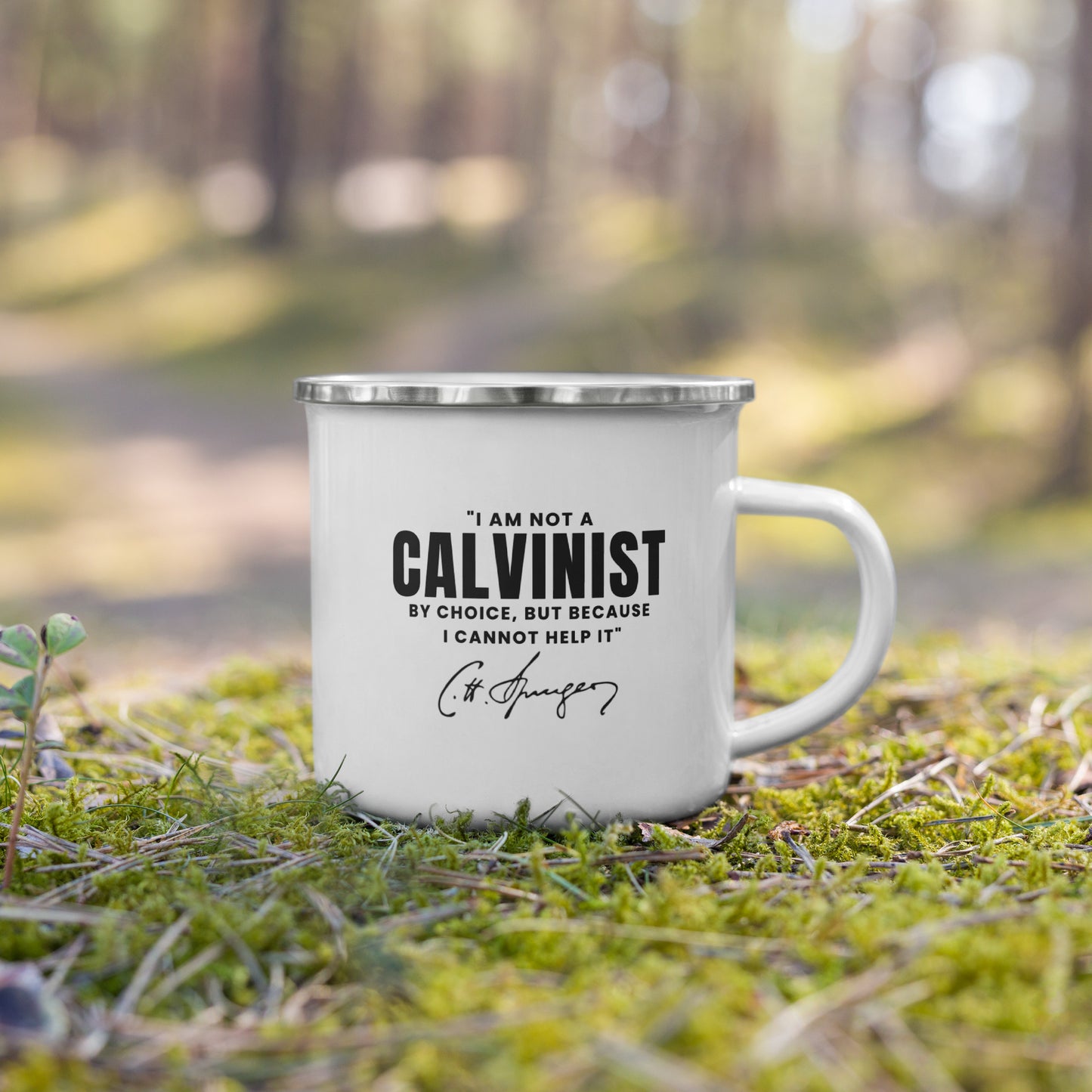 Not a Calvinist by Choice - Enamel Mug Calvinist Apparel™