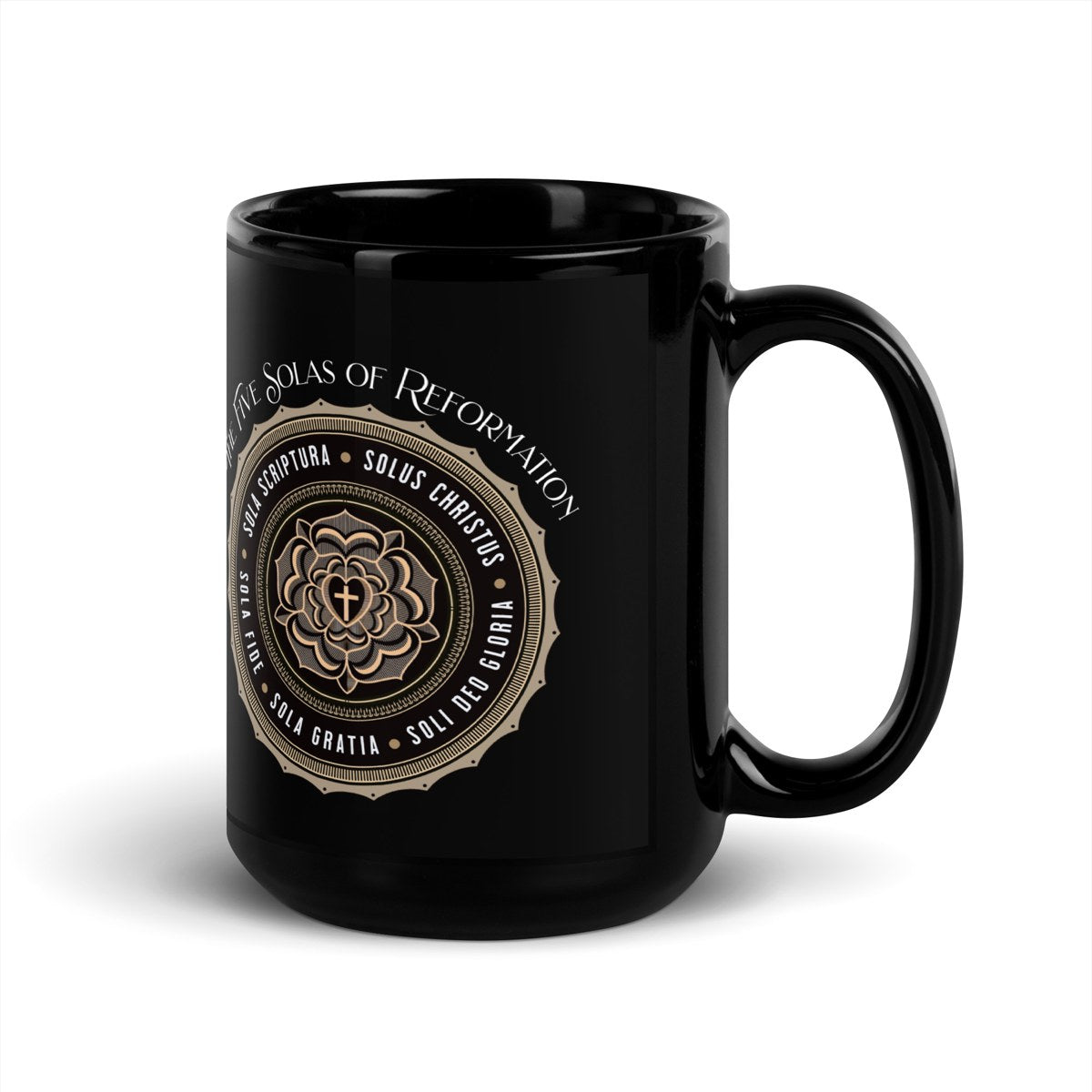 Black glossy Five Solas mug